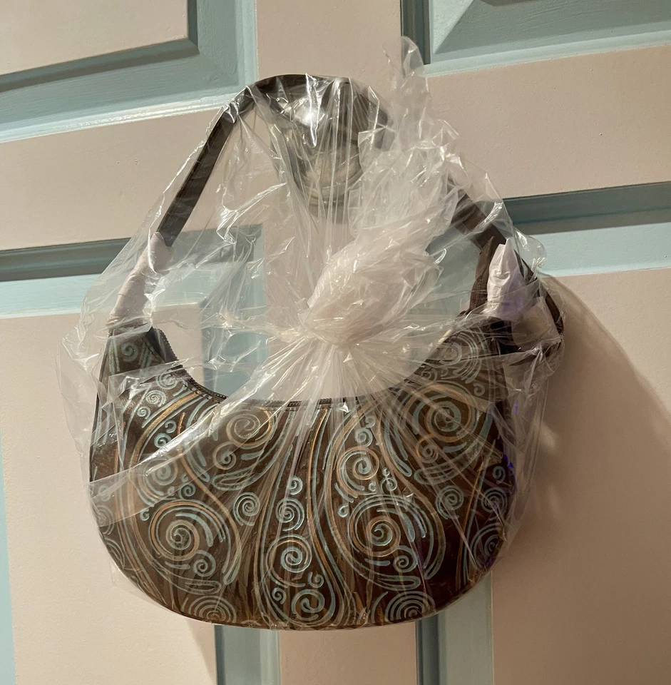 Anuschka NUEVO SIN ETIQUETAS, sin usar magníficos remolinos azules y dorados en cuero marrón envío y devolución gratuitos Foto 4 de 4