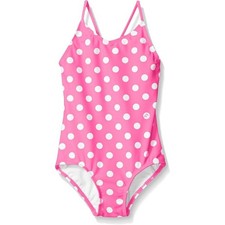 Kanu Surf Girl's 14 Pink Polka Dot Daisy One Piece Beach Sport Swimsuit B13-2