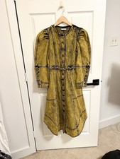 ULLA JOHNSON Size 0 Starr Marigold Chartreuse Denim MIDI Dress Cotton RARE
