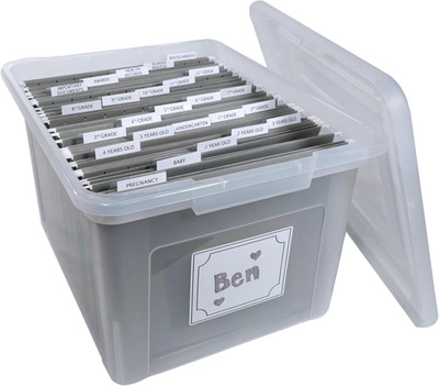 Kid's Craft Memory Organizer Box with File Folders & Custom Tabs - Gray