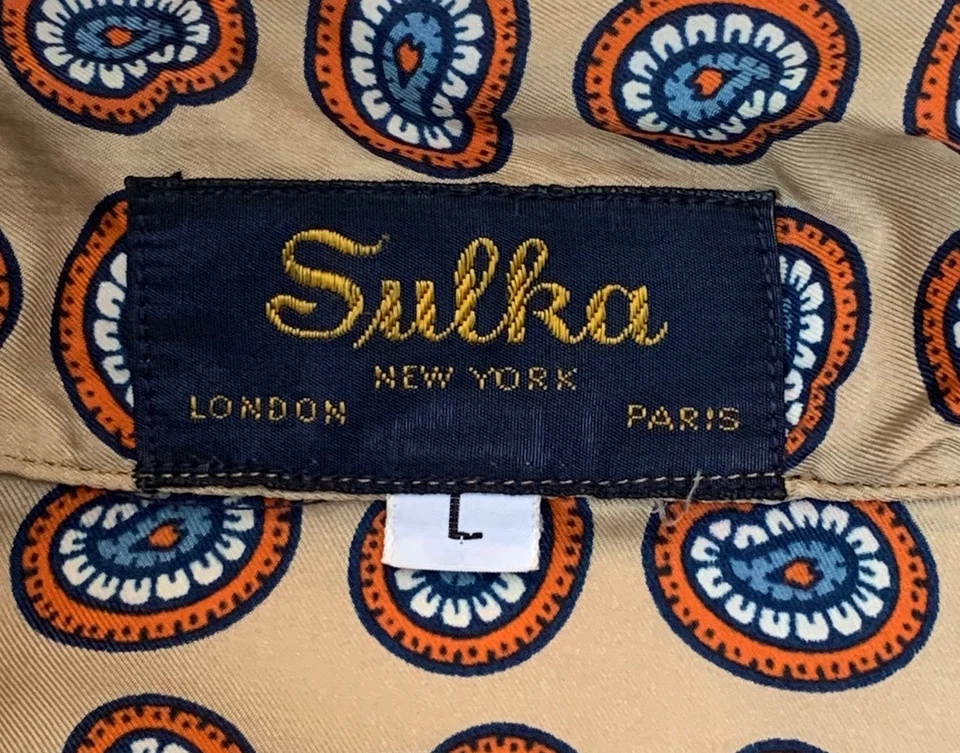 Camisa de salón y Ascot de seda con estampado de cachemira vintage de mediados de los 70 de SULKA - talla L/XL Foto 4 de 4