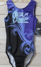 GK Elite Leotard New Purple Black Gymnastics CL Childs Girls L NWT
