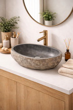 Waschbecken Flussstein Oval Naturstein Waschschale Waschtisch Aufsatzwaschbecken