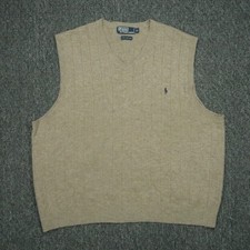 VINTAGE Polo Ralph Lauren Sweater Mens Extra Large Brown Lambs Wool V Neck Vest