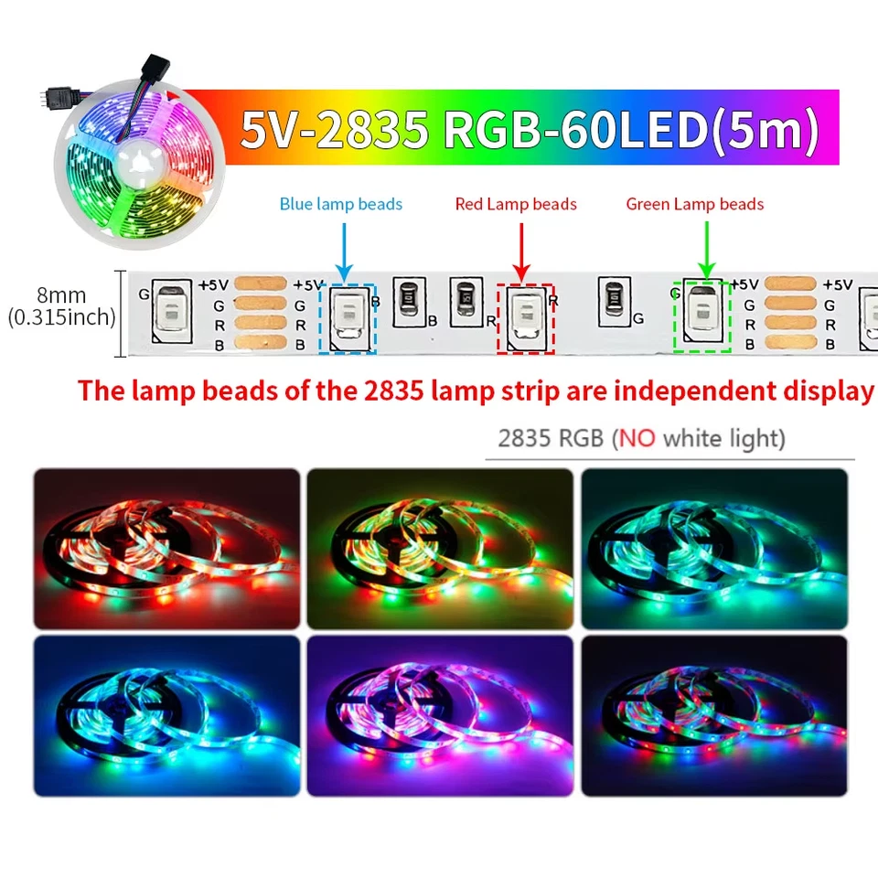 5M USB Led Strip Lights RGB 2835 60 LED Bluetooth APP Control Luces Led Flexible - Image 3 of 4