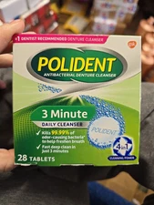 Polident 3 Minute Antibacterial Daily Denture Cleanser, 28 Tablets New Sealed
