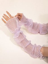 Purple One Size Pleated Ruffled Arm Sleeves For Women