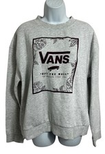 Women's Vans Off The Wall Gray Boxy Sweatshirt Sz XL Flowers Skateboard Graphics