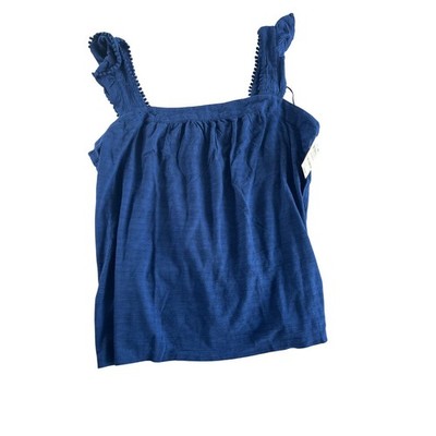 Style & Co Blue Eyelet Ruffle Strap Tank Top XL Sky Dream Cotton Modal NWT