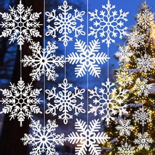 10PCS Large White Snowflakes Christmas Ornaments 12'' Sparkling Outdoor Chris...