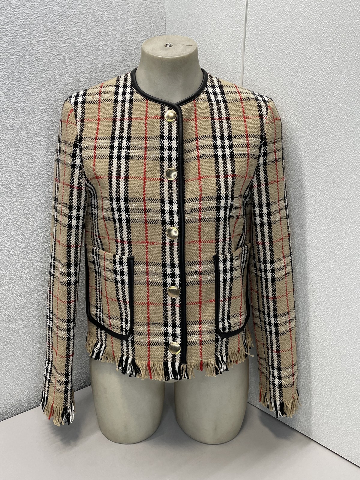 Burberry Women's Jacket Vintage Style Check Boucle Size 4 Sand