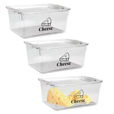3 Pack Cheese Container Airtight with Draining Basket Cream Block Cheese Slic...