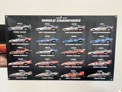 ビンテージ NHRA NASCAR メイン スポンサー 煙草 広告AD＆ パネル NHRA 1974-1993 Funny Car Champs Shop Banner 5ft.X3ft. 18oz w