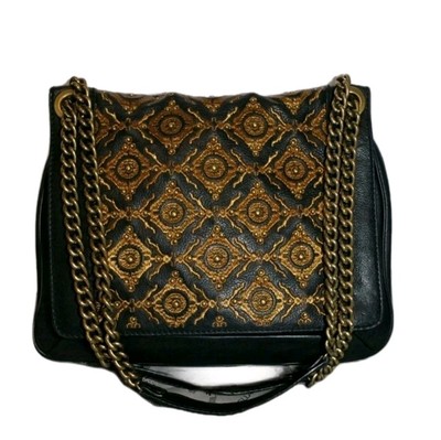 ISABELLA FIORE VINTAGE CAROLINE STUDDED EMBROIDERED SHOULDERBAG SADDLE FLAP $595