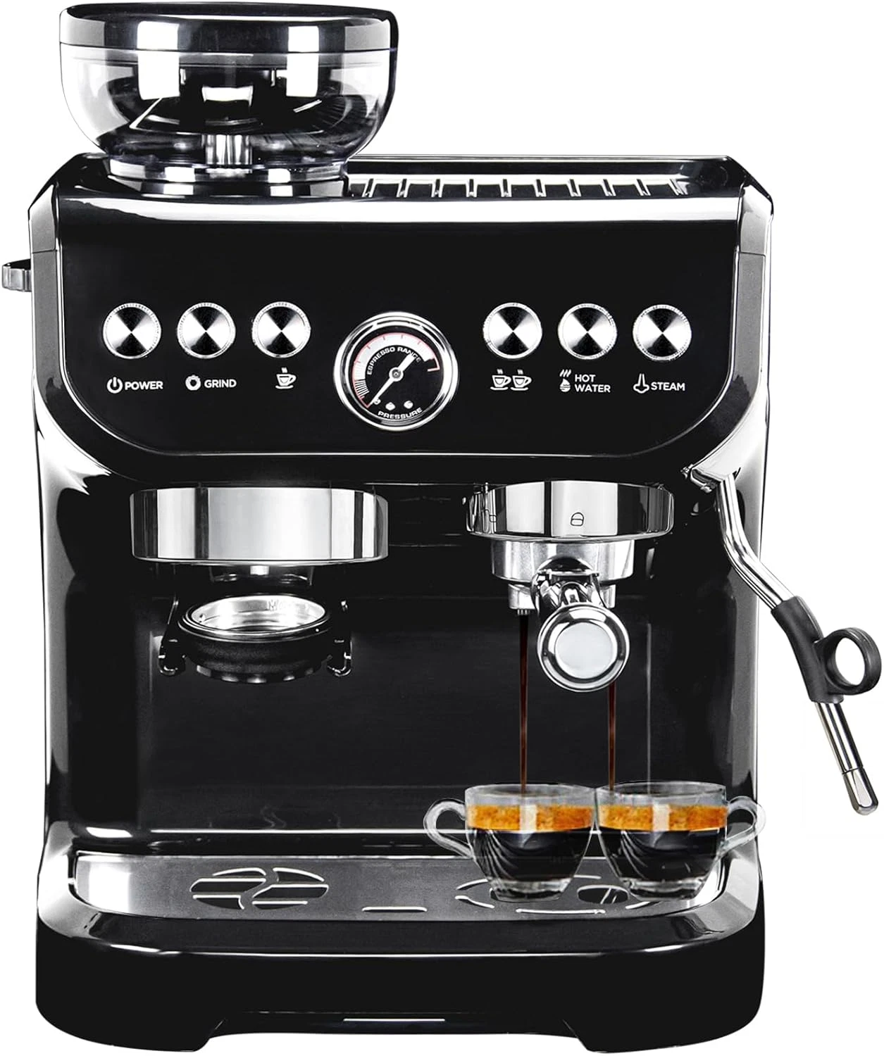 15 Bar Espresso Machine with Grinder, Frother & 70Oz Water Tank