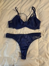 VTG Beautiful Blue satin Bra And Panties Set Size L
