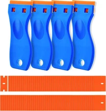 Plastic Razor Blade Scraper 4 Pcs and 120 Pcs Blades, Remove Label Decal Tool.