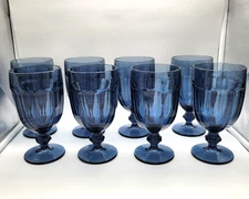 Libbey Duratuff Gibraltar Blue Iced Tea Glasses 7" Tall Goblet Set of 8 USA