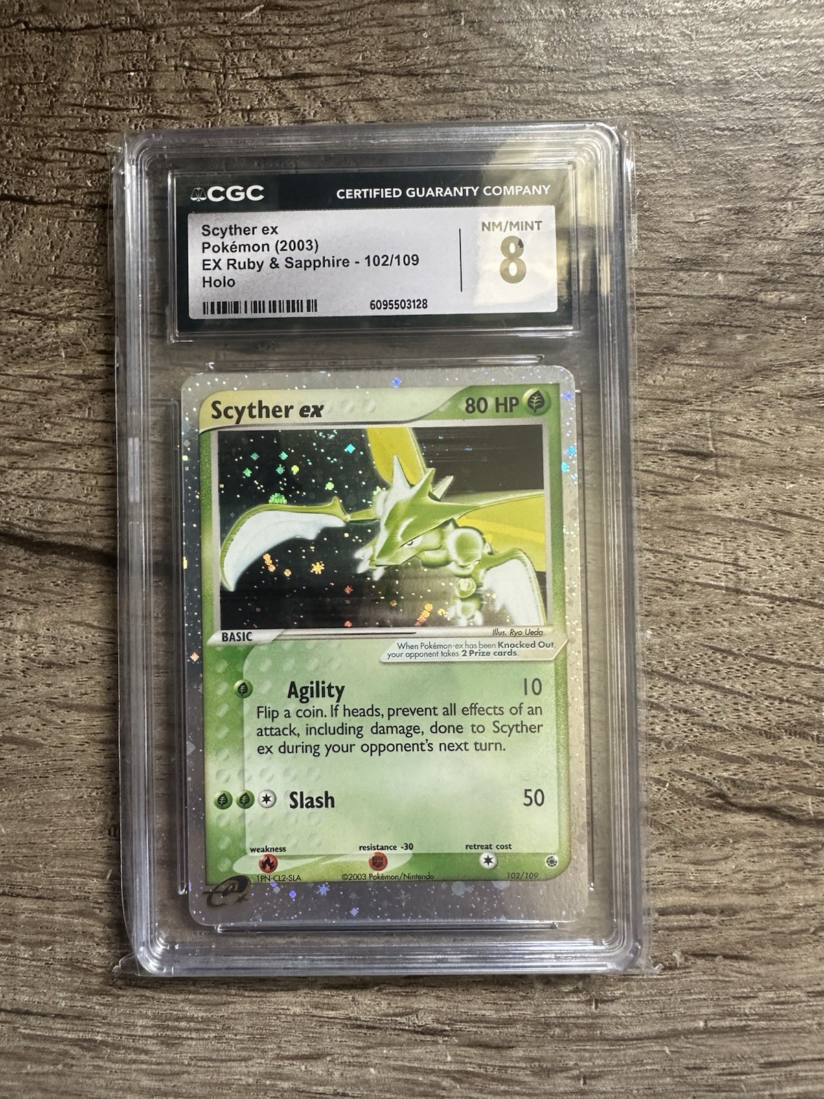 Scyther EX 102/109 Ruby and Sapphire Holo CGC 8