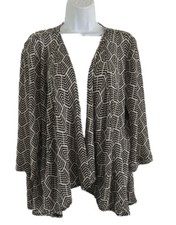 Chico's Travelers Cardigan 3/4 Sleeve Black/White/Gold Stretch Size 1 Open Front