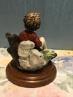 Vtg DEAR Sculpture Artistiche Italy Auro Belcari Hand Painted Boy & RabbIts RARE — photo 9