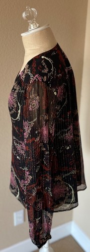 ALC A.L.C. Blusa Top Georgette Mac Metallic Shimmer Flora Mezcla Seda 2 $395 - Imagen 5 de 9