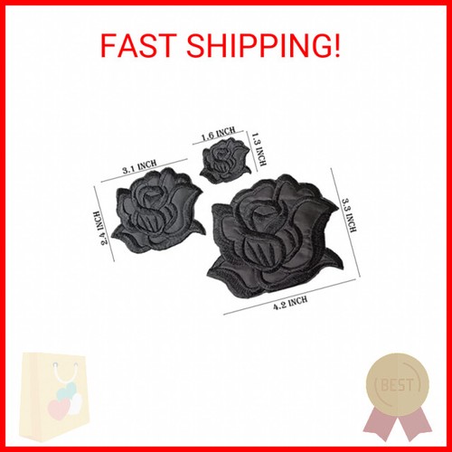 U-Sky Sew or Iron on Patches - Cool Black Rose Patch for Clothing Jackets - 3pcs - Picture 2 of 2