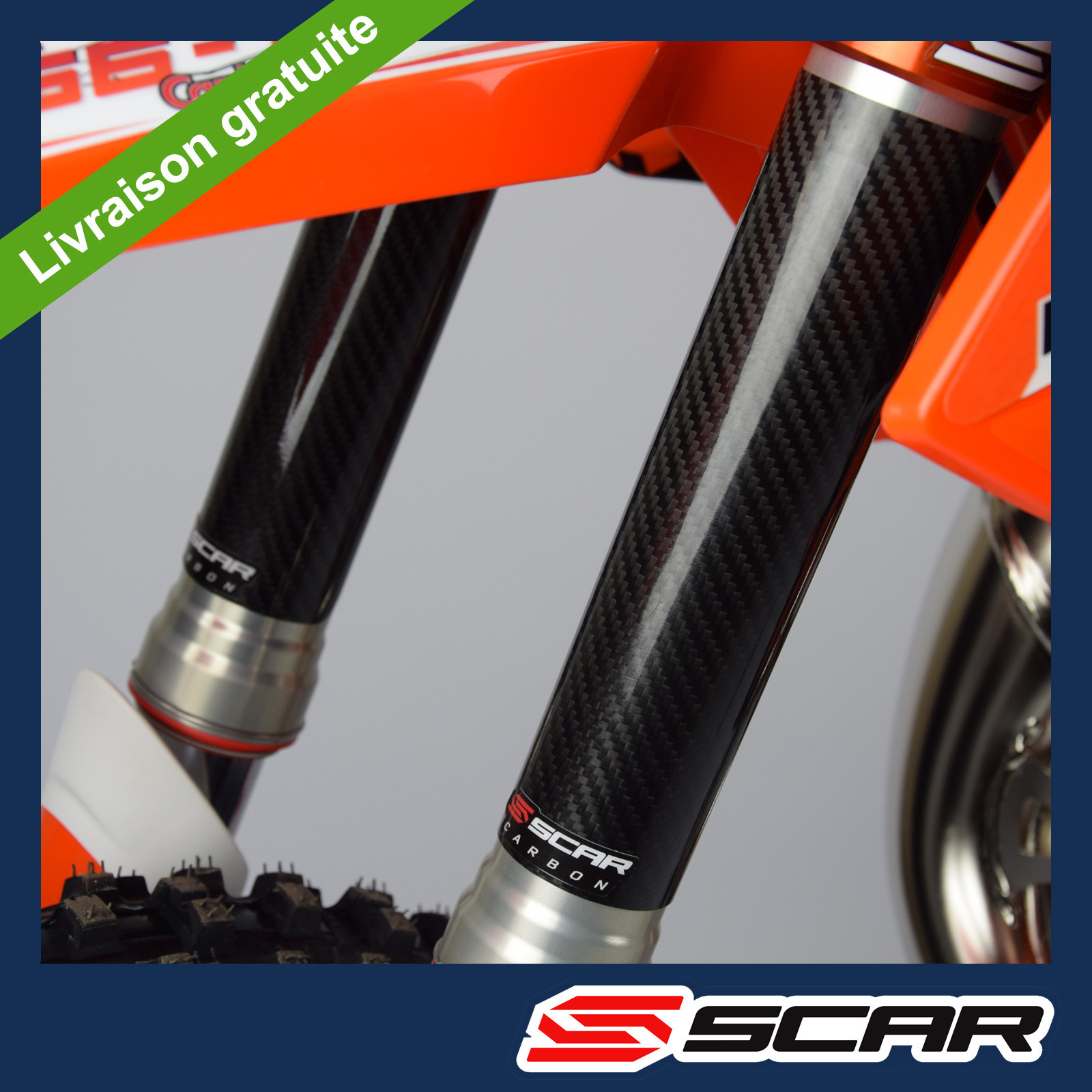 Protection fourche carbone premium Scar pour Kawasaki KXF et KTM EXC