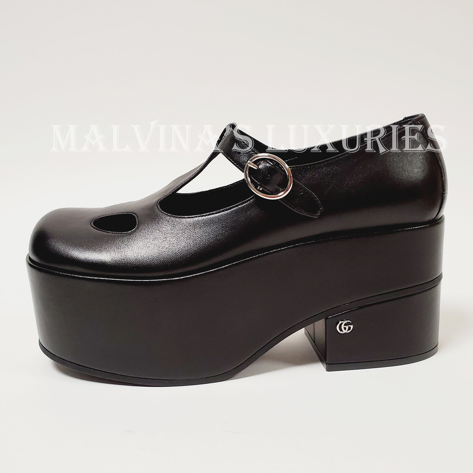 GUCCI SHOES MARY JANE PLATFORM LOAFERS GG LOGO BLACK LEATHER $1,190 sz 39.5  9.5 | eBay