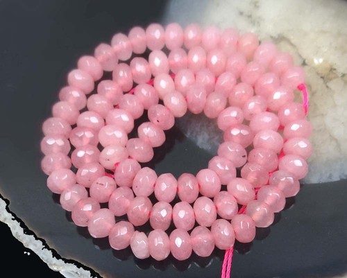 6x4mm Pink Jade Faceted Rondellel Beads 15.5" - Picture 2 of 2