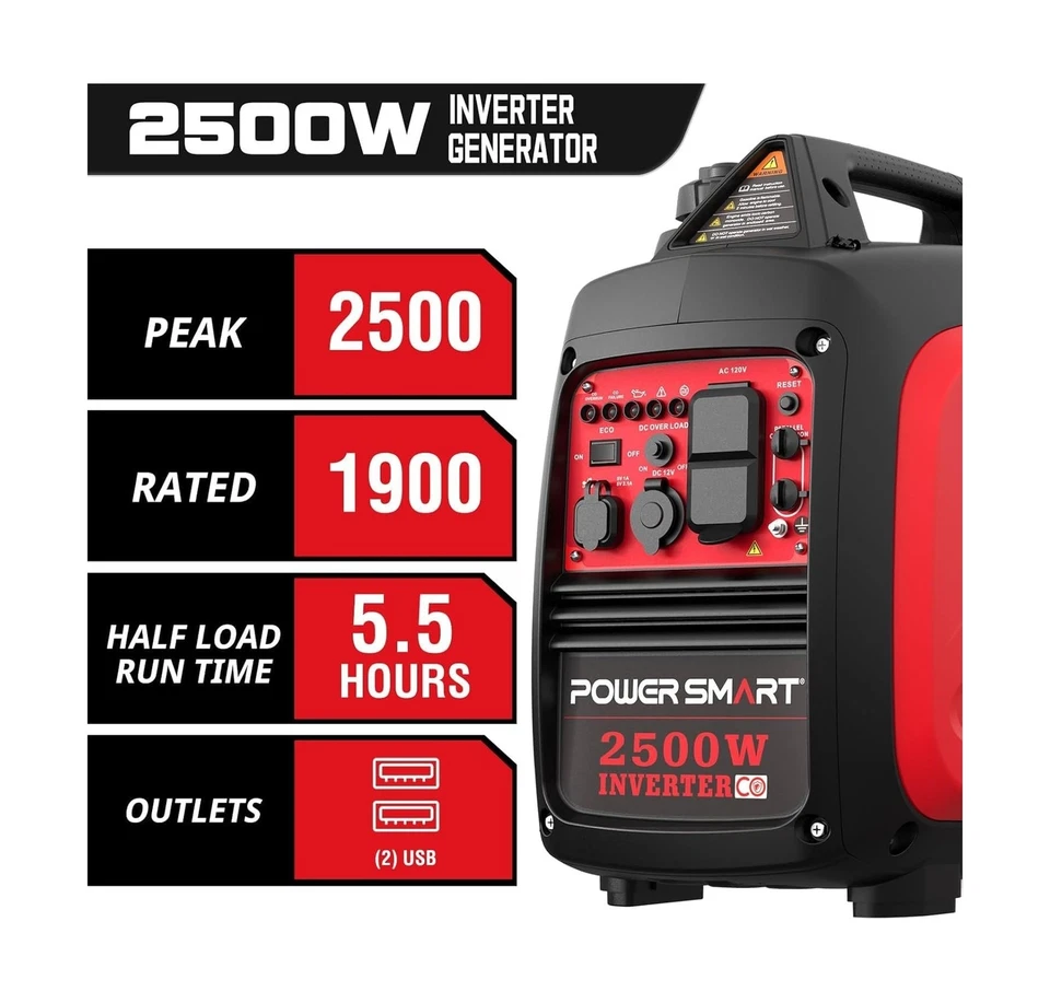 PowerSmart 2500-Watt Gas Powered Portable Inverter Generator, CO Sensor, Supe... - Image 2 of 4