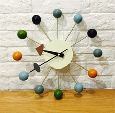 Wood Ball Wall Clock 13 in George Nelson Style Mid Century Modern living room