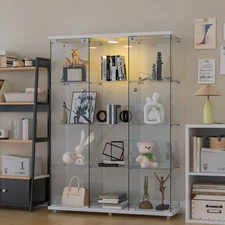 NEW 4 Shelves Glass Display Cabinet W/LED Light 3 Doors Storage Case For Curio