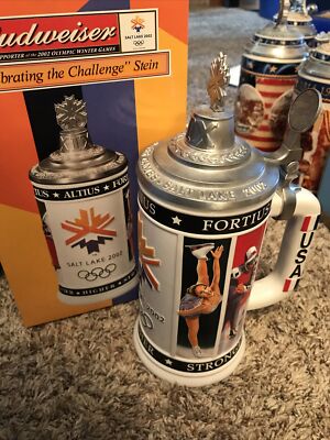 Budweiser Salt Lake 2002 Celebrating the Challenge Lidded Stein CS454 COA & Box
