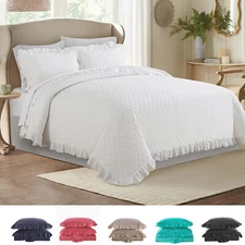 Vintage Stone Washed Microfiber 3 Pieces Bedspreads Coverlet with Ruffle