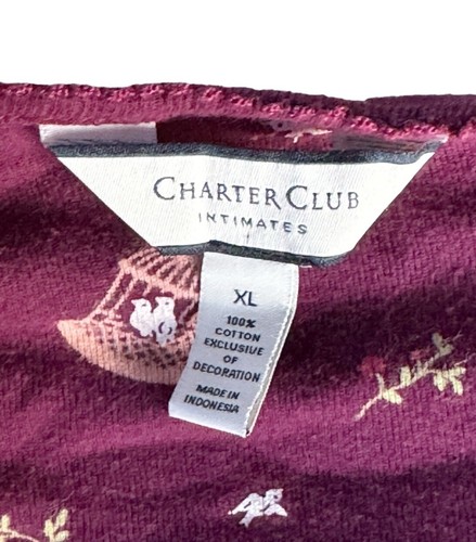 Charter Club Intimates Womens Sz XL Burgundy White Birds Button Down Pajama Top - Picture 4 of 8