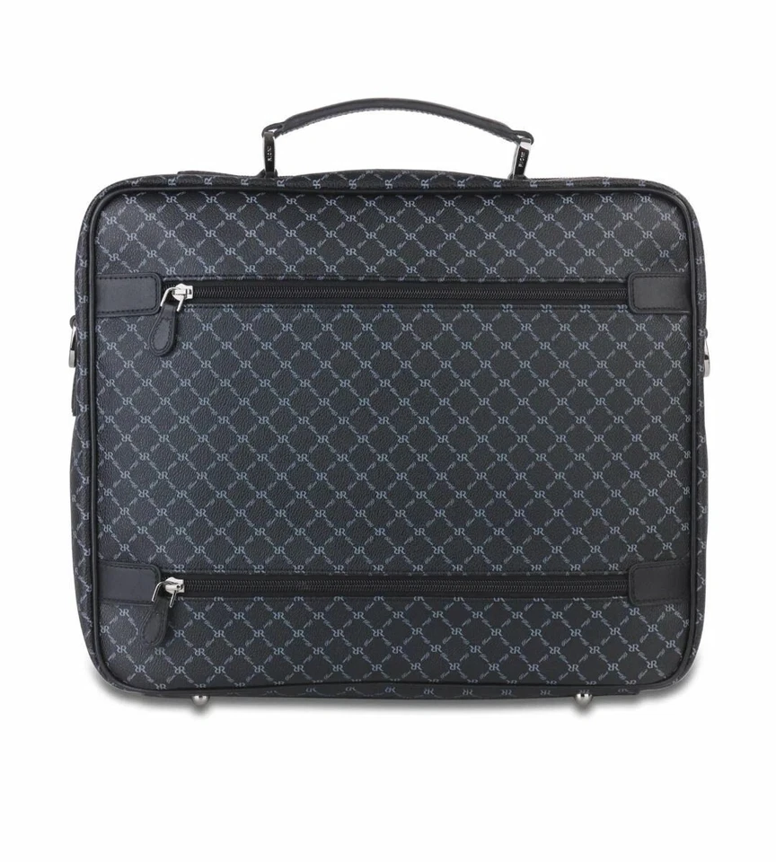 Maletín Rioni Signature Milan Jetsetter negro con monograma de lona ribete de cuero Foto 2 de 4