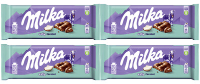 4 MILKA BUBBLY COCONUT Alpine Milk Chocolate Bar European Sweets 97g 3.42oz