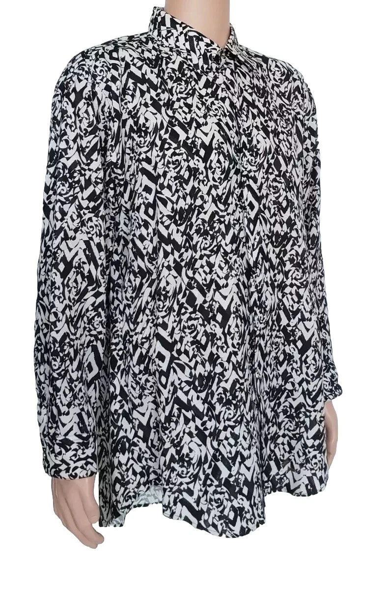 Camicia A I 2015 Look#6 Versace nero bianco con bottoni Medusa tono oro IT 50 L