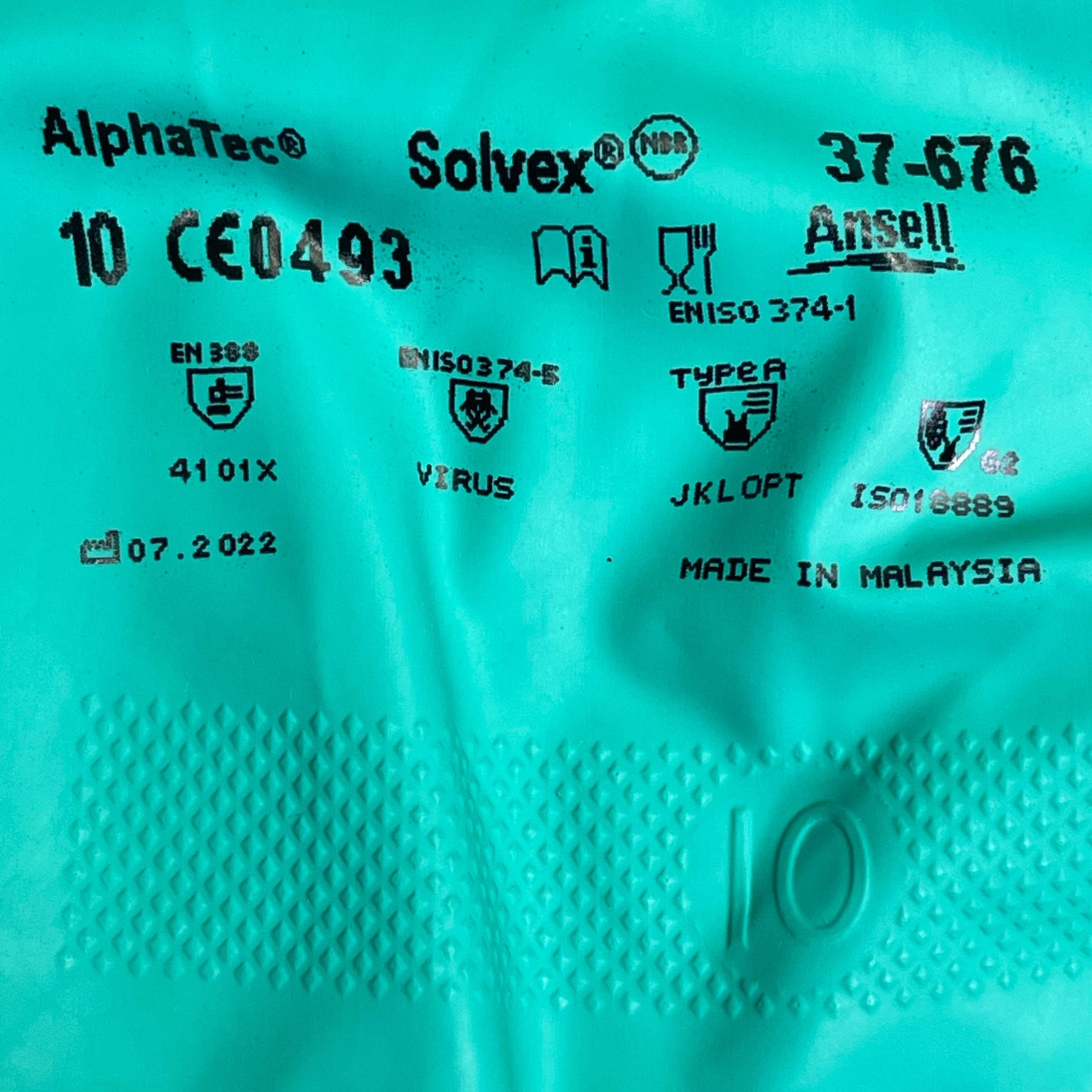 ANSELL (6-PACK) Alphatec Solvex Safety Gloves Size-10 Chemical-Resistant 37-676