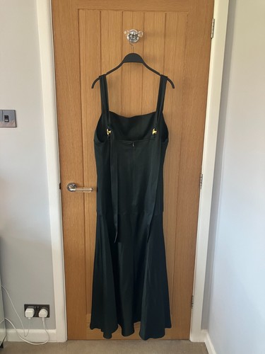 BNWT ZARA Bottle Green Long Satin Dress Size L - Picture 2 of 9