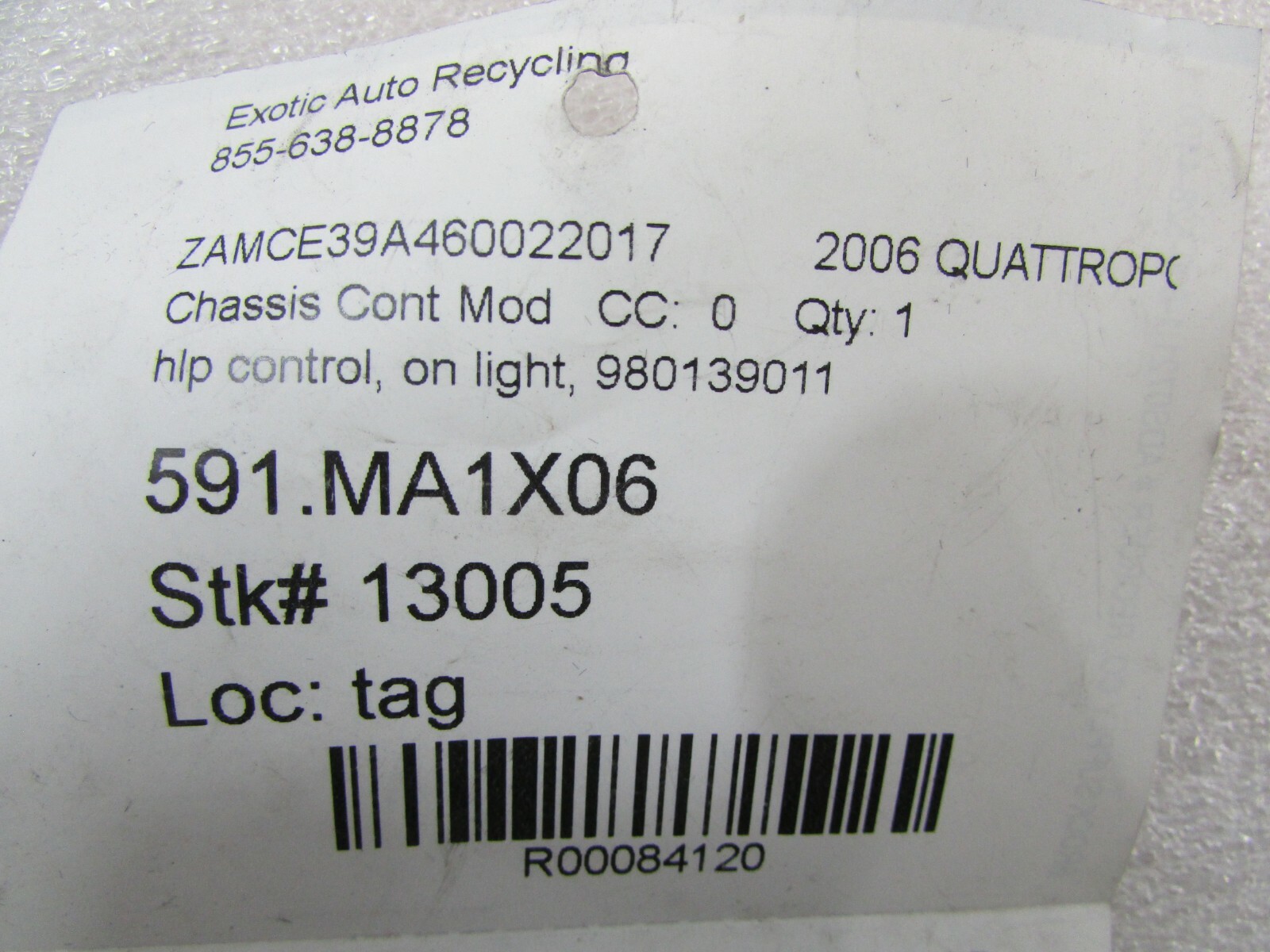 Maserati Quattroporte, Headlamp/Headlight Control Module, Used, P/N 980139011