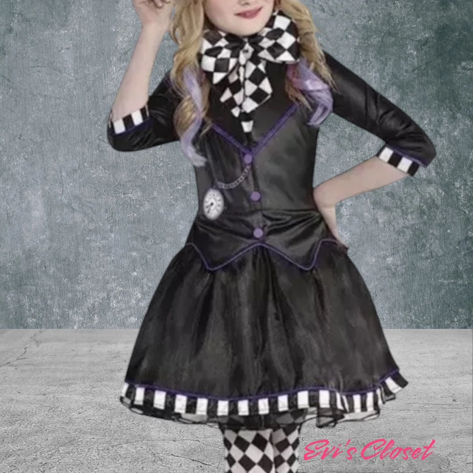 Sombrerero Loco Oscuro Disfraz Halloween Sombrero Pajarita Niña Talla 8-10 Alicia en el País de las Maravillas Foto 4 de 4