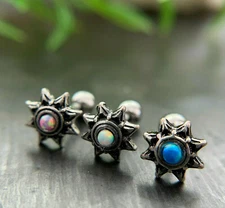 1pc Synthetic Opal Set Tribal Sun Tragus Helix Cartilage Ring Barbell 16g 1/4"