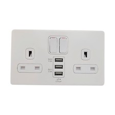 Image of Deta 2 Gang 13A Switched Socket with 3 4A USB Charger Ports White 8574WHW