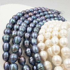Venta al por mayor 10-12 mm enormes cuentas sueltas de perlas barrocas blancas negras de Tahití de 14""