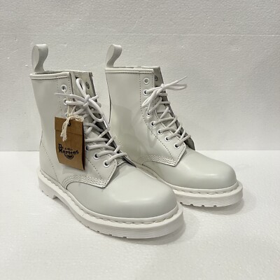White Lace-Up Men’s Doc Martens 1460 Mono Patent Leather Lace Up Boots in White | Dr. Martens main image 4