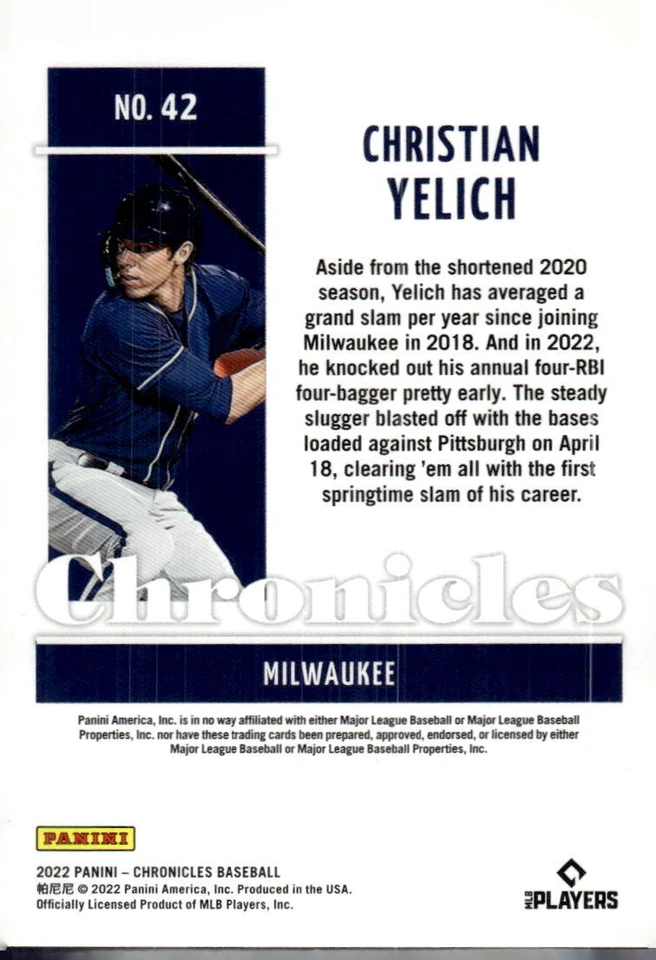 2022 Panini Chronicles #42 Christian Yelich - Image 2 of 2