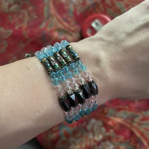 Magnetic CLOISONNÉ HEMATITE Pink Blue Beaded Adjustable Wrap Bracelet Necklace - Picture 7 of 8