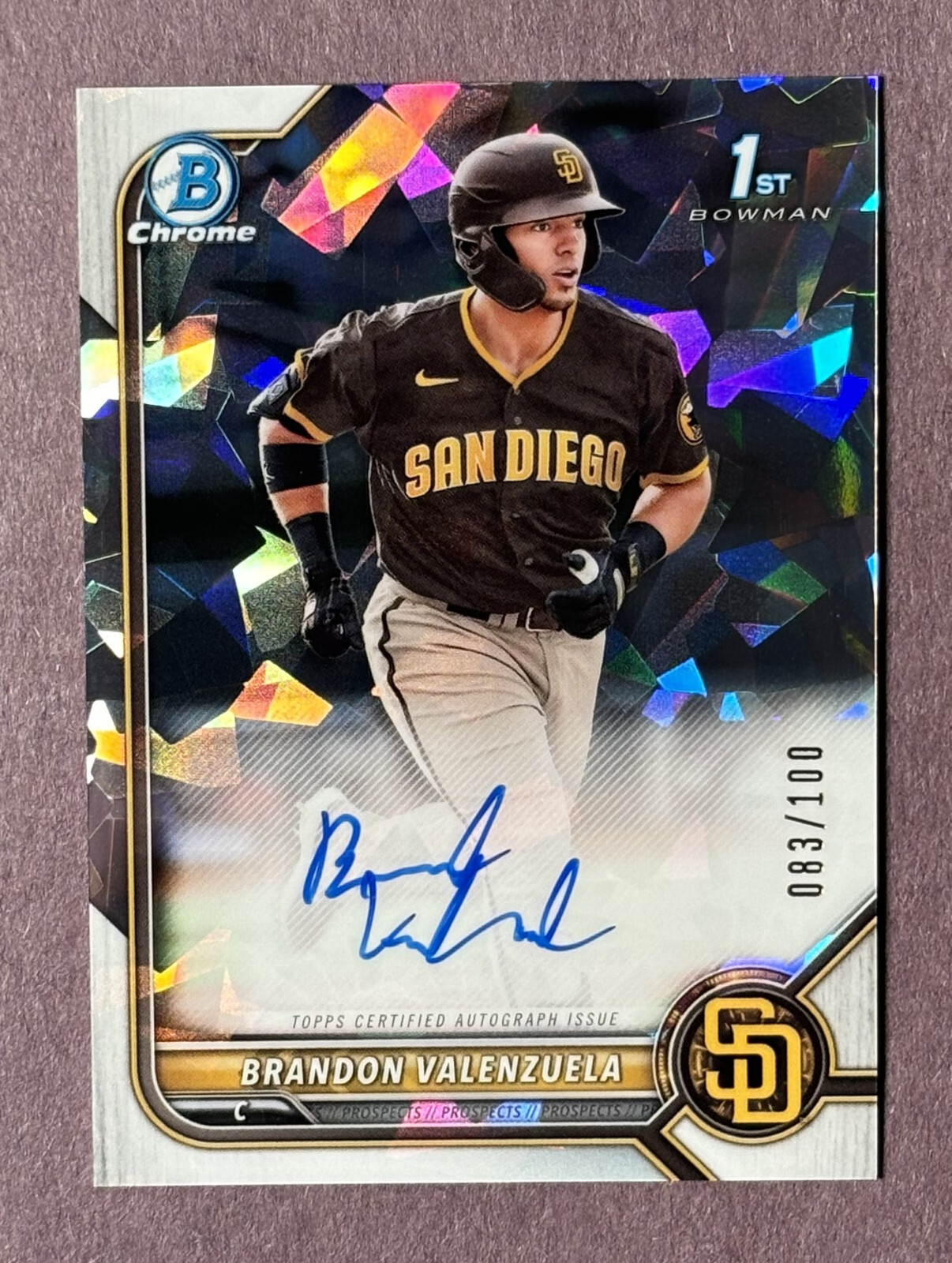 Brandon Valenzuela 2022 Bowman Chrome Prospect Auto CPA-BV Atomic Refractor /100